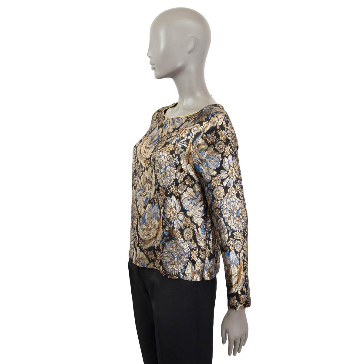 CLASS ROBERTO CAVALLI gold FLORAL JACQUARD Blouse Shirt 40 S In Excellent Condition For Sale In Zürich, CH