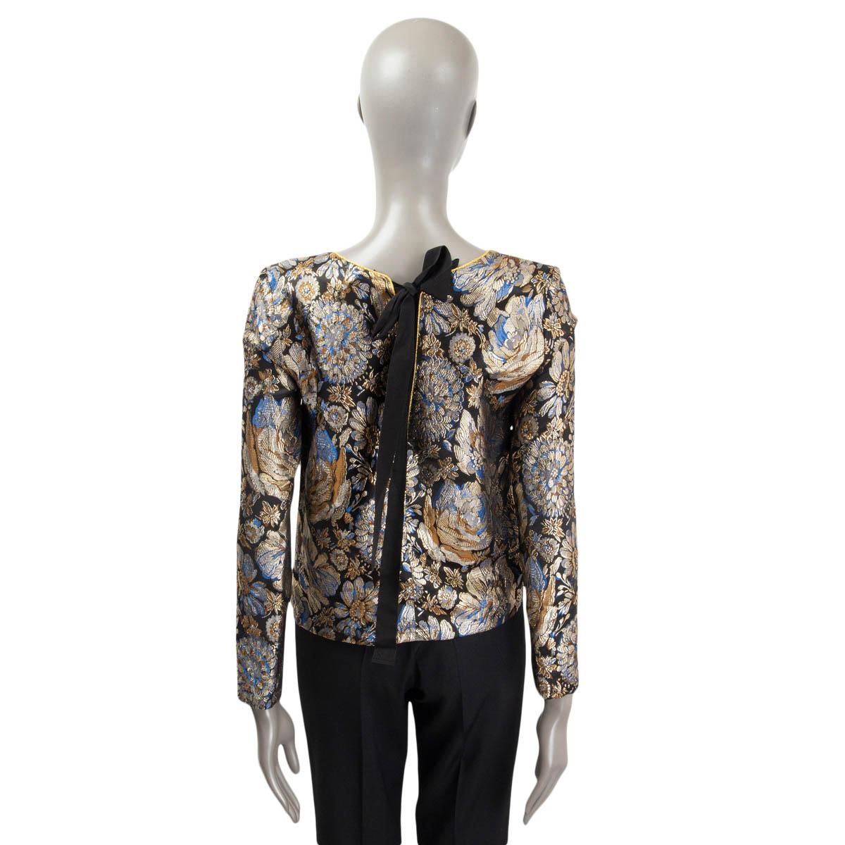 Women's CLASS ROBERTO CAVALLI gold FLORAL JACQUARD Blouse Shirt 40 S For Sale