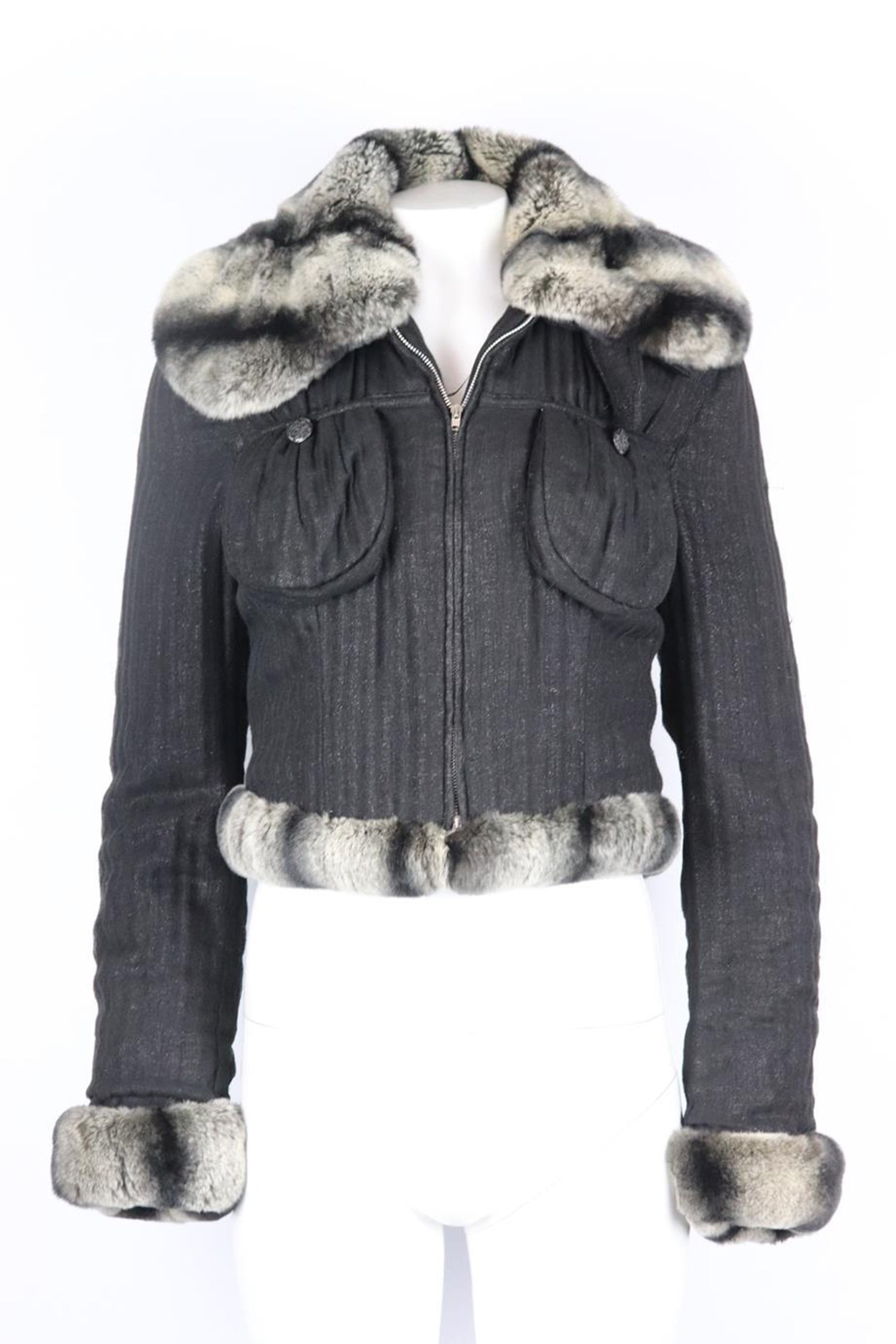 Class Roberto Cavalli Vintage Fur Trimmed Cotton Gauze Jacket Small For  Sale at 1stDibs