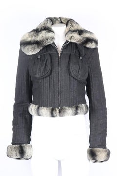 Classe Roberto Cavalli Giacca vintage in cotone garzato con pelliccia Small