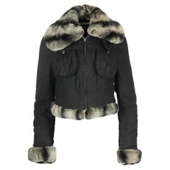 Class Roberto Cavalli Vintage Fur Trimmed Cotton Gauze Jacket Small
