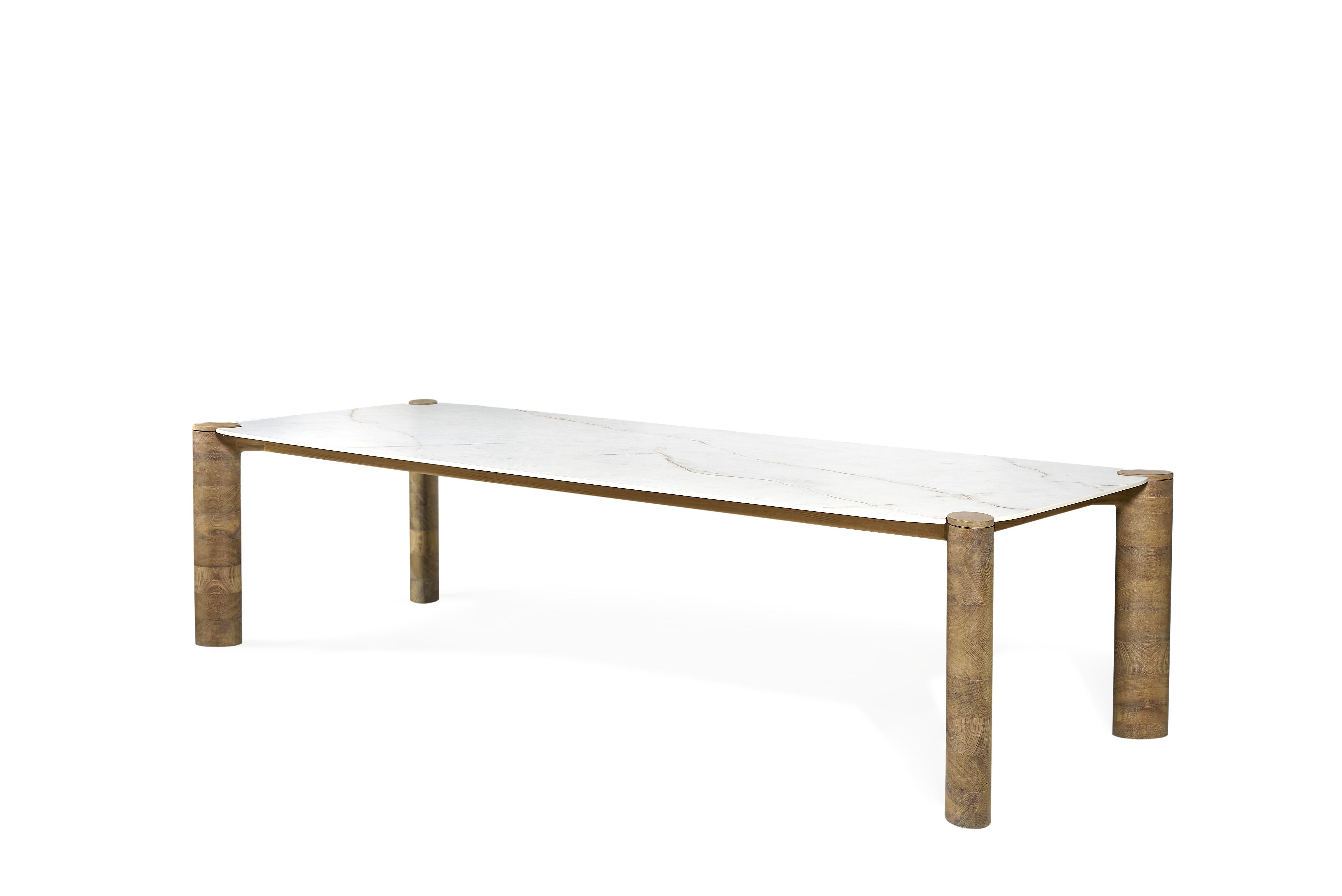 Portoghese Class.25 Contemporary Dining Table in Wood and Ceramic by Ronald Sasson in vendita