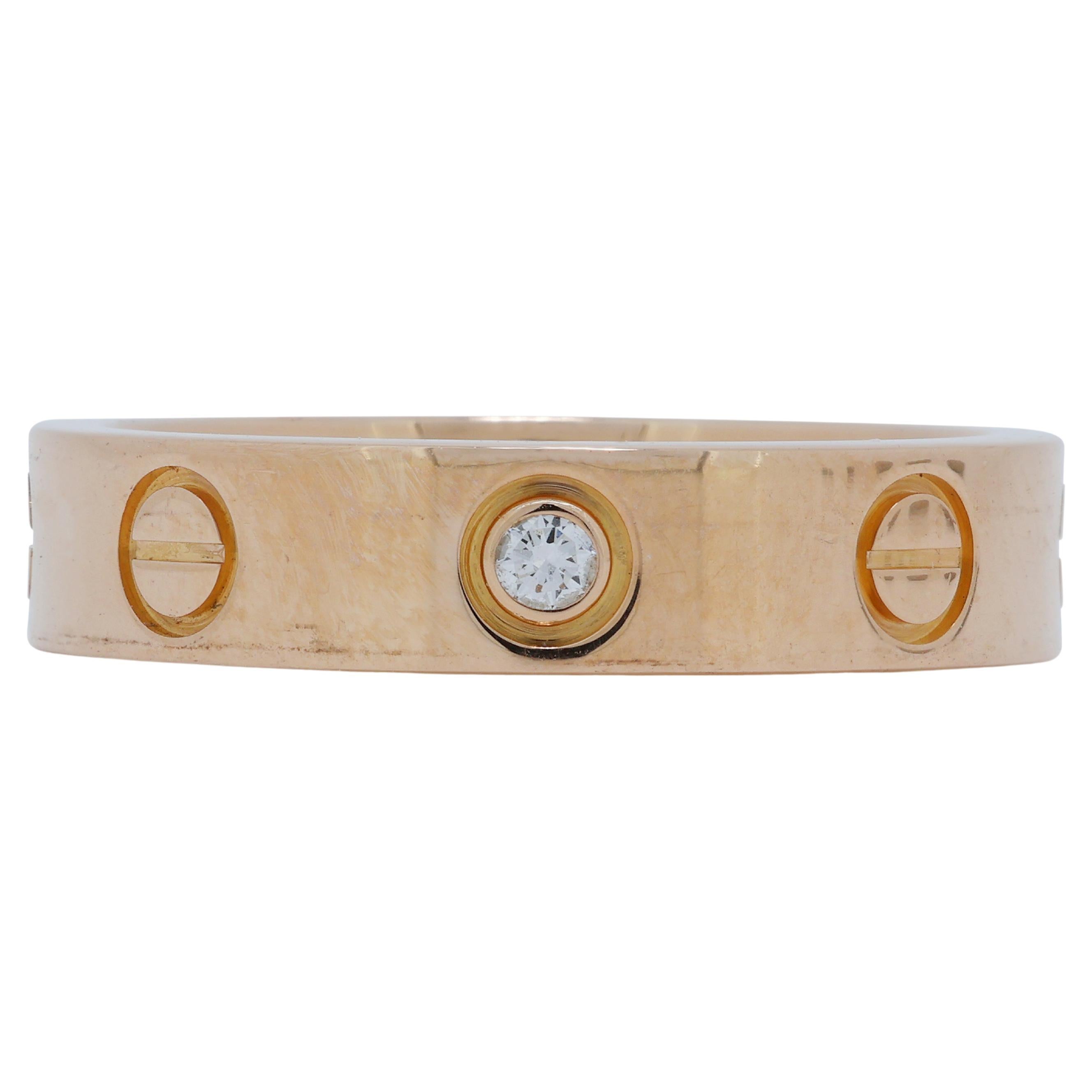Classic 0.02ct Natural Diamond Cartier Band Ring in 18K Rose Gold