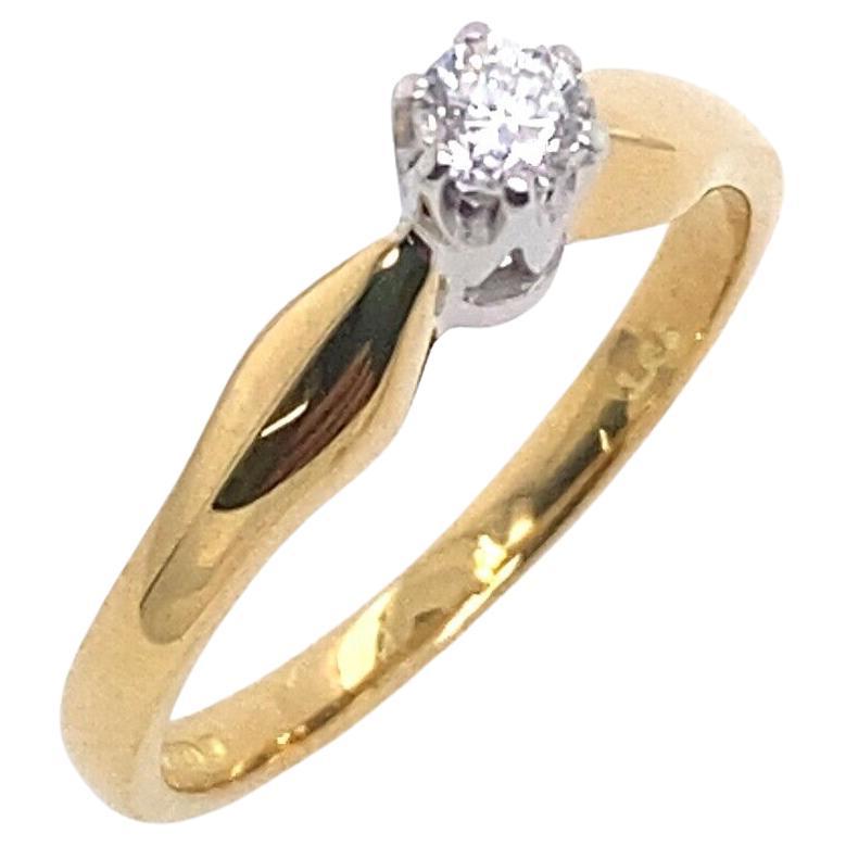 Classic 0.15ct Diamond Solitaire Ring in 18ct Yellow & White Gold For Sale