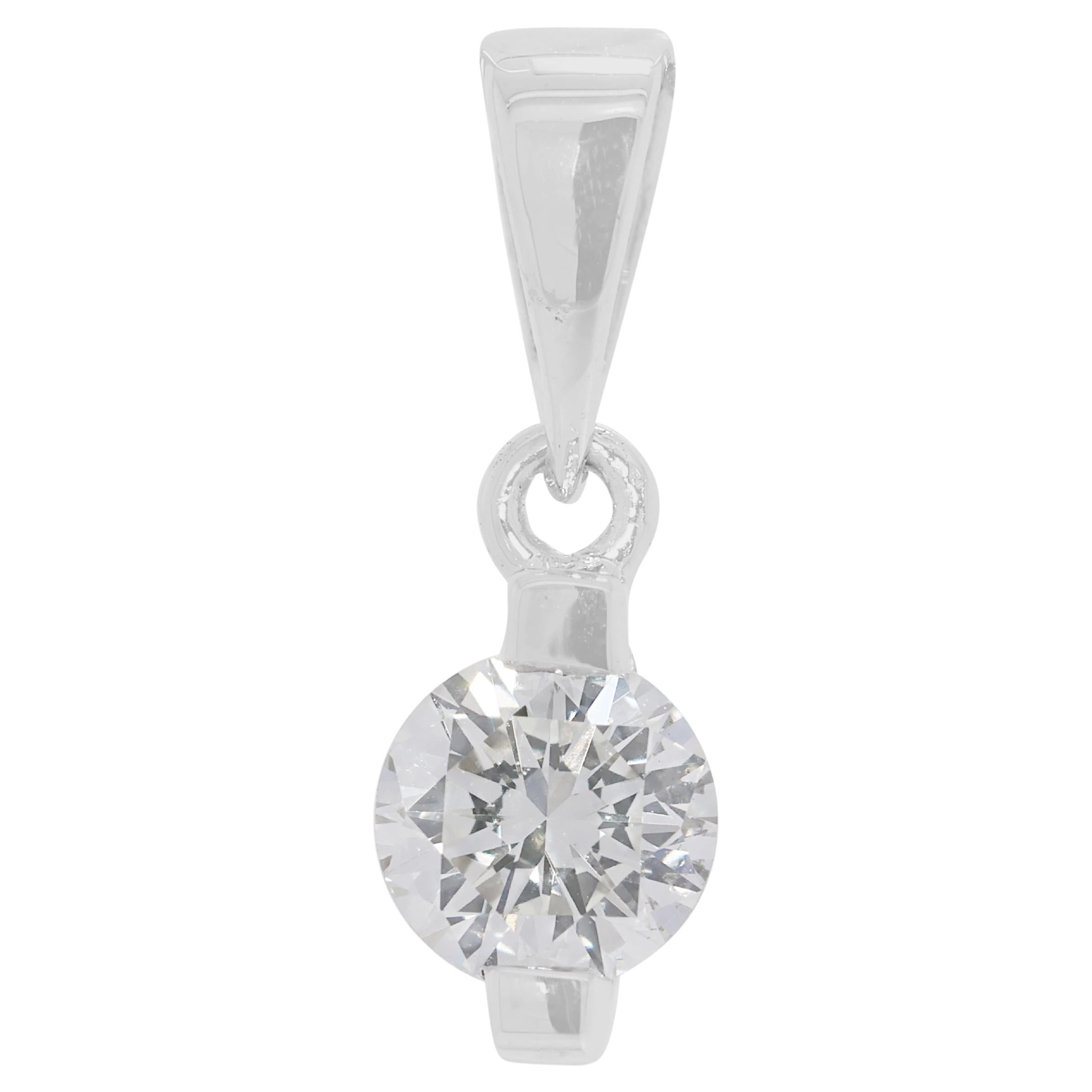 Pendentif classique en or blanc 18 carats avec solitaire en diamant naturel de 0,20 carats