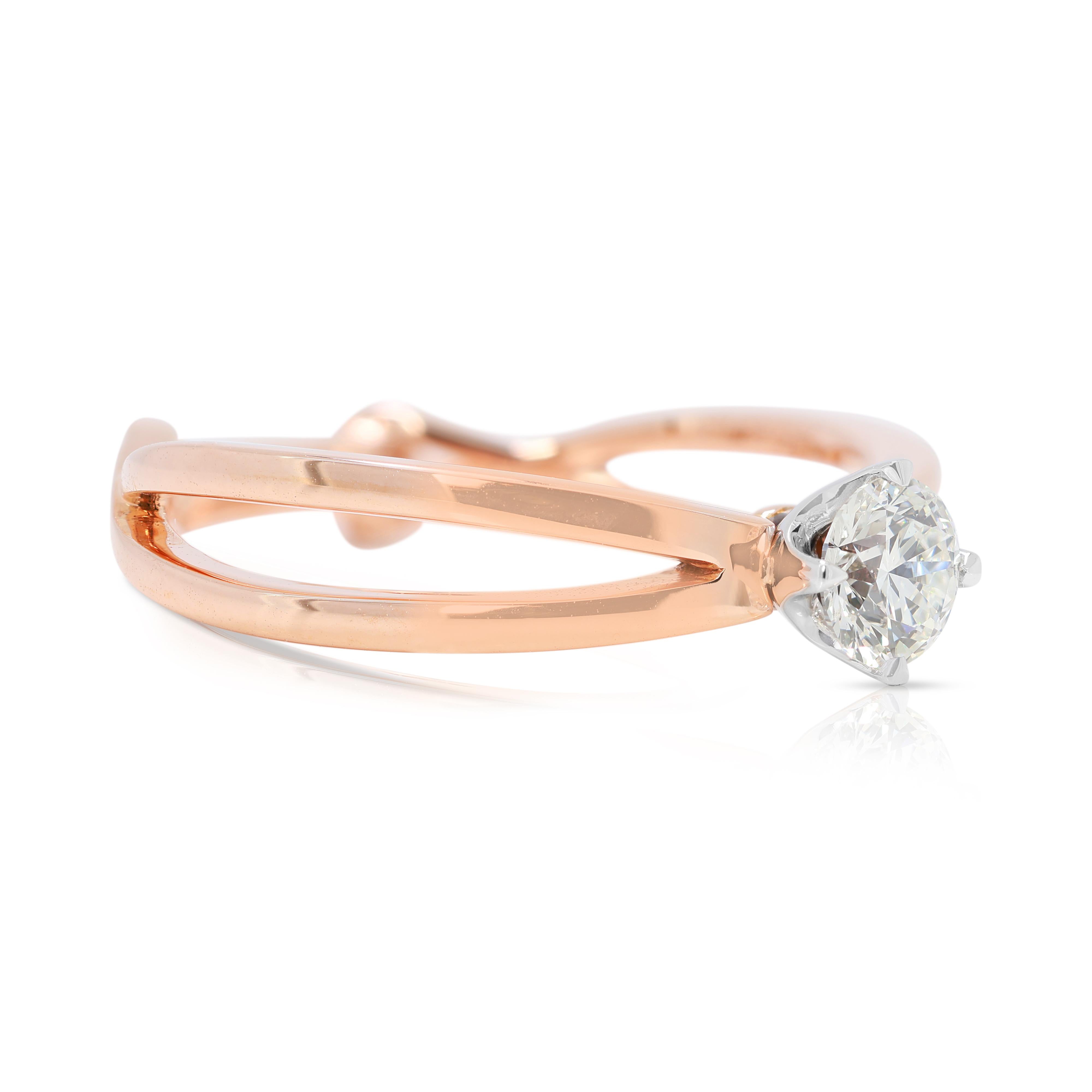 Taglio rotondo Anello classico con diamanti naturali tondi e brillanti da 0,31 ct in oro bicolore 18 carati in vendita