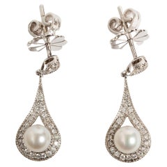 Classic 0.32 Diamond & Pearl Drop Earrings