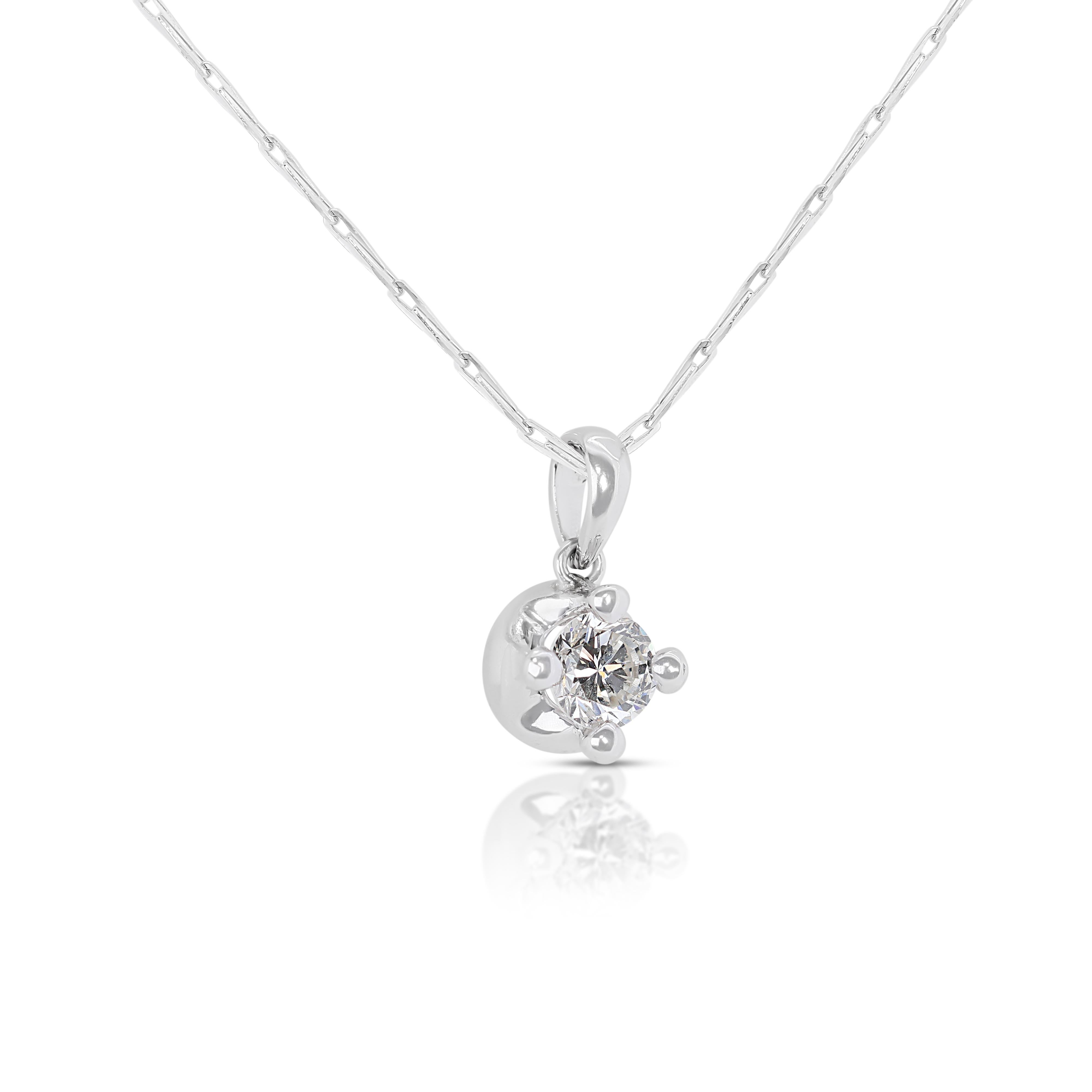 Women's Classic 0.32ct Diamond Solitaire Necklace in 18K White Gold - (Chain Included) For Sale