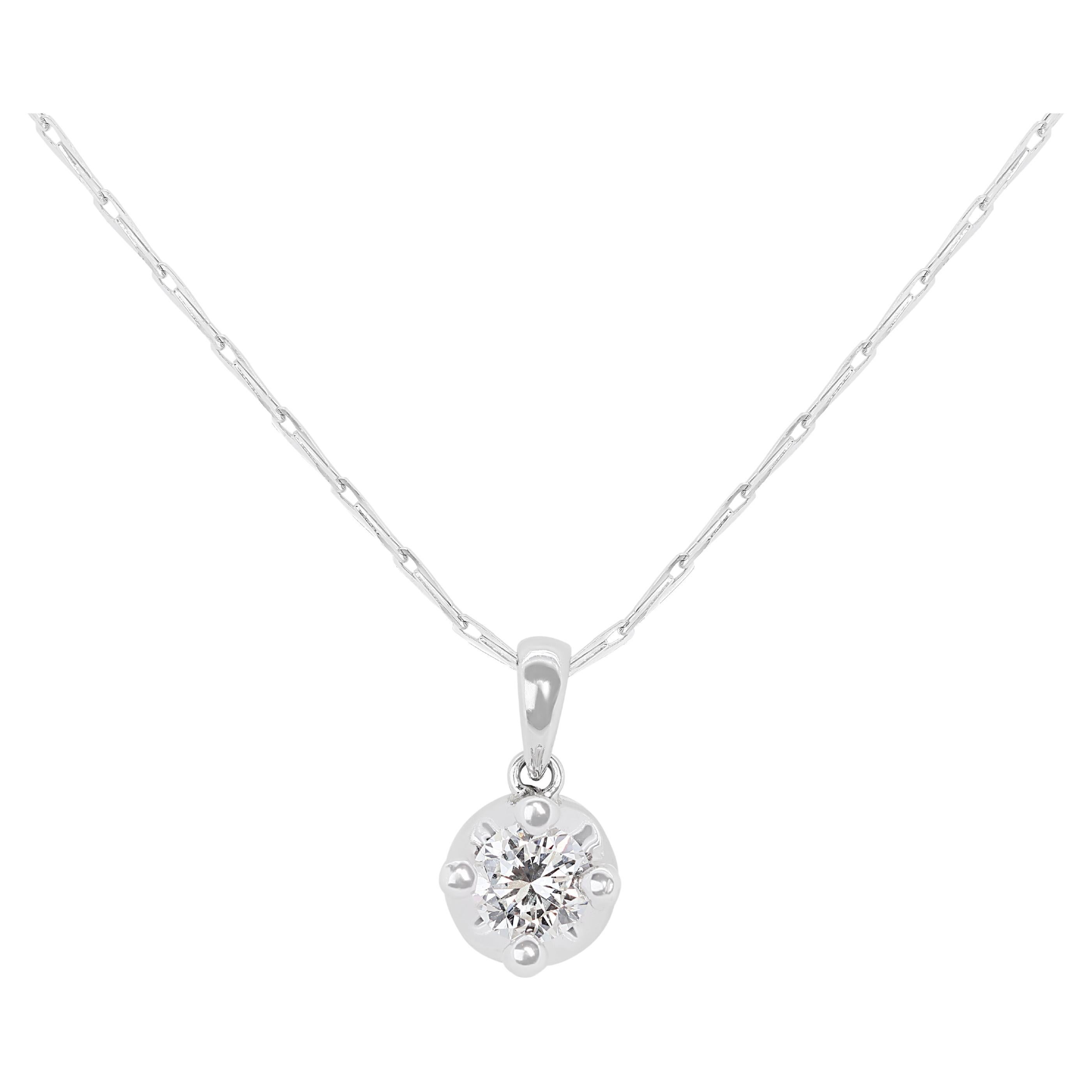 Classic 0.32ct Diamond Solitaire Necklace in 18K White Gold - (Chain Included) For Sale