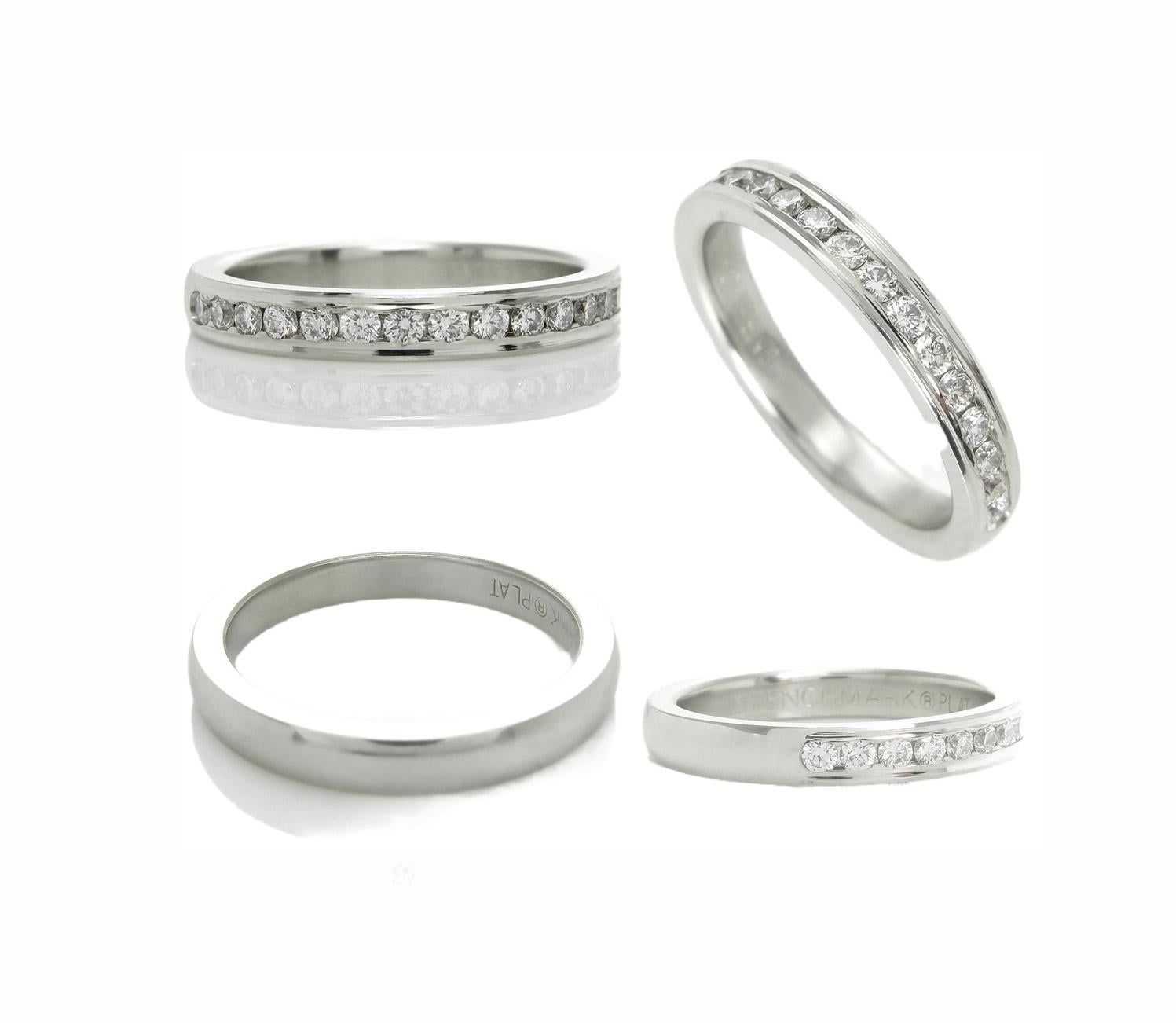 Alliance d'anniversaire de mariage classique en platine massif avec diamants ronds 0,33 carat en vente 3