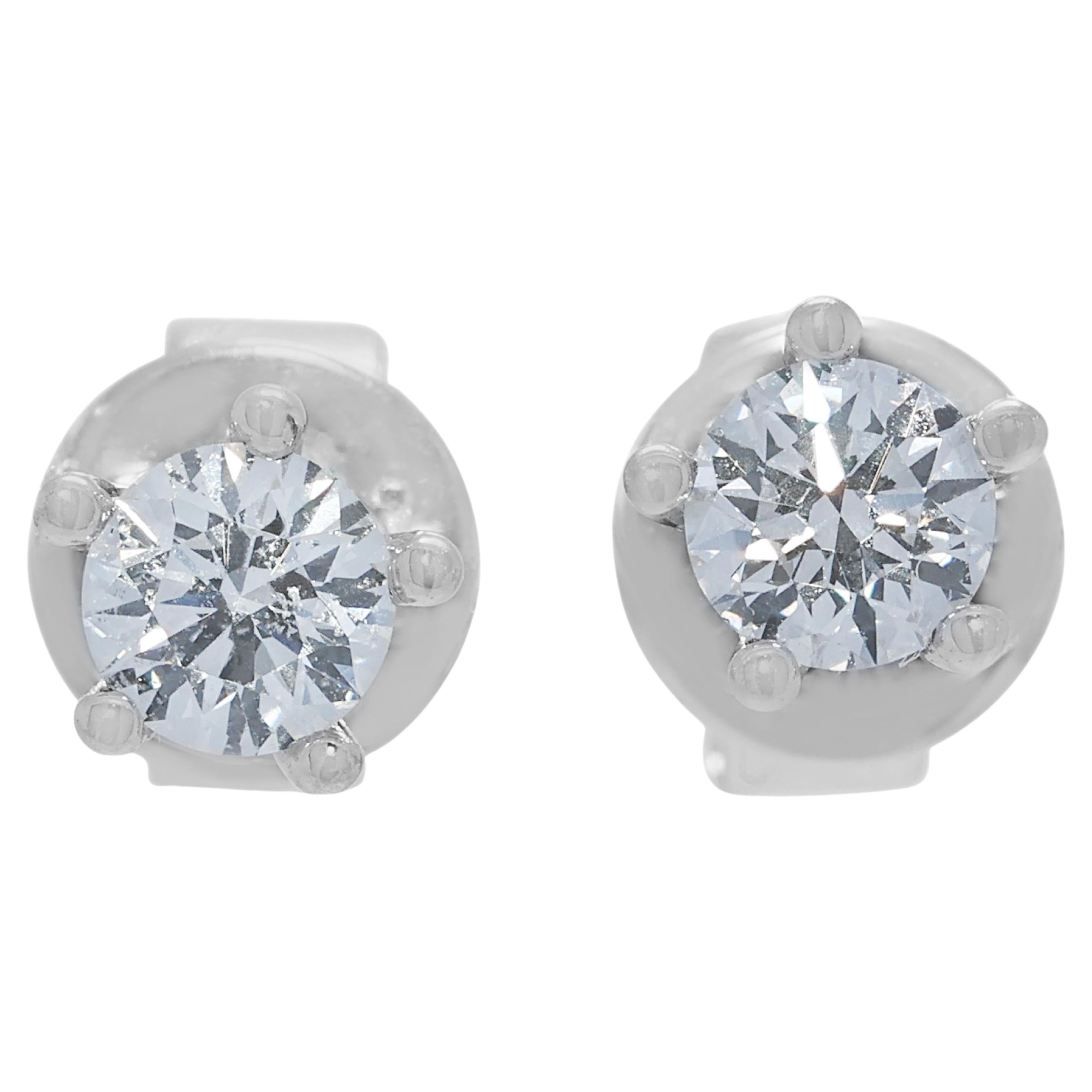 Orecchini classici con solo diamante da 0,36 carati in oro bianco 18K in vendita