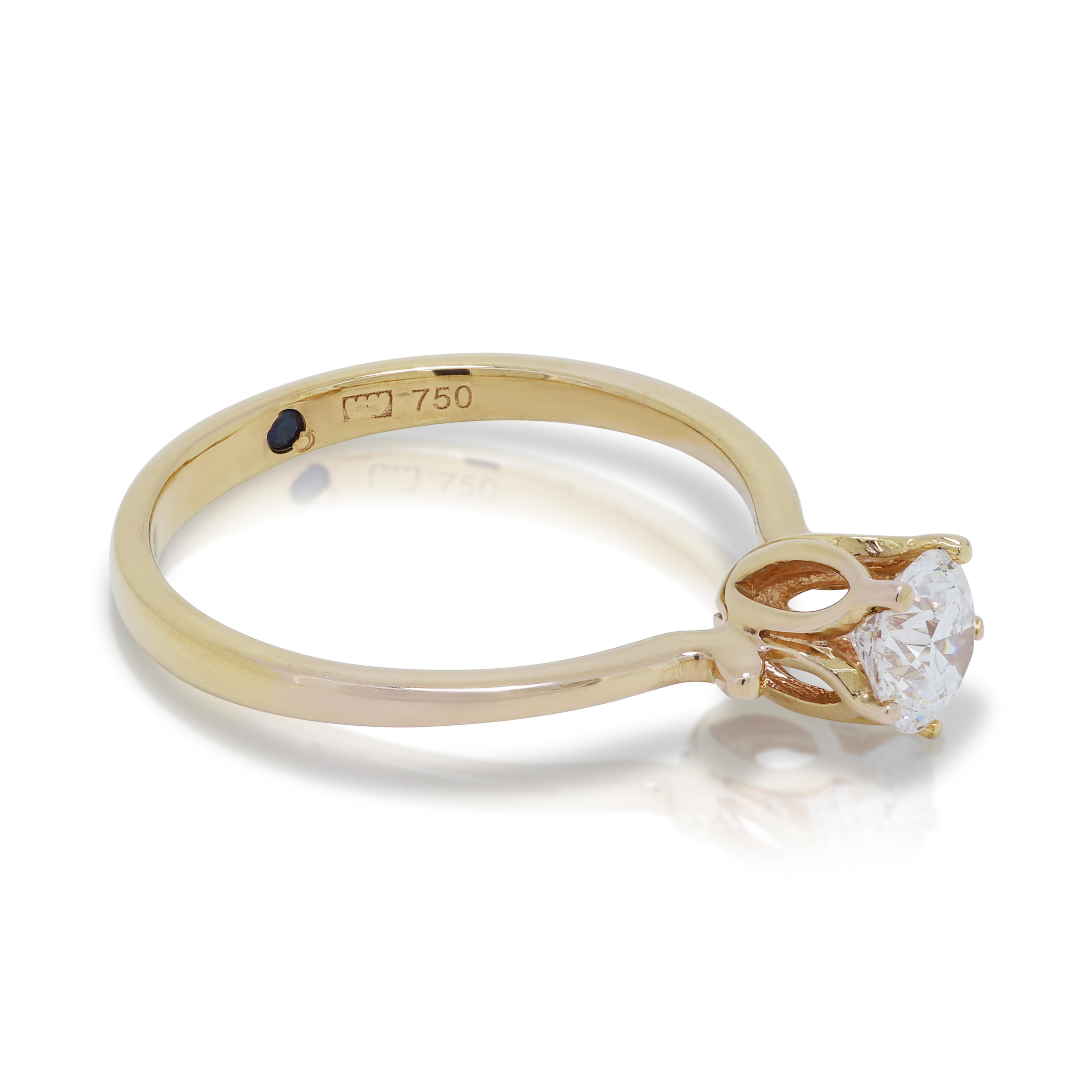 Round Cut Classic 0.40ct Diamond Solitaire Ring in 18K Yellow Gold For Sale