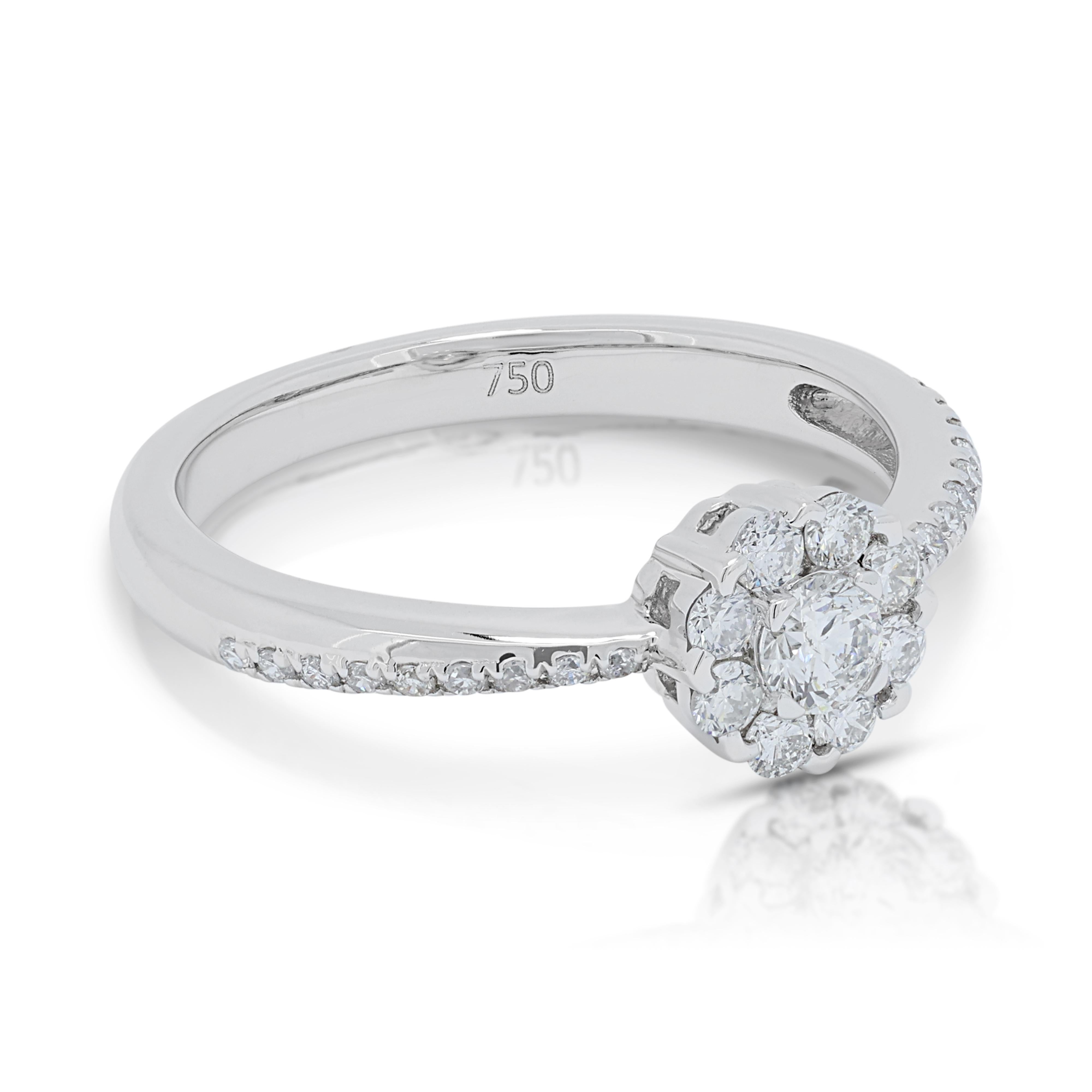 Round Cut Classic 0.45ct Diamond Pave Ring in 18K White Gold For Sale