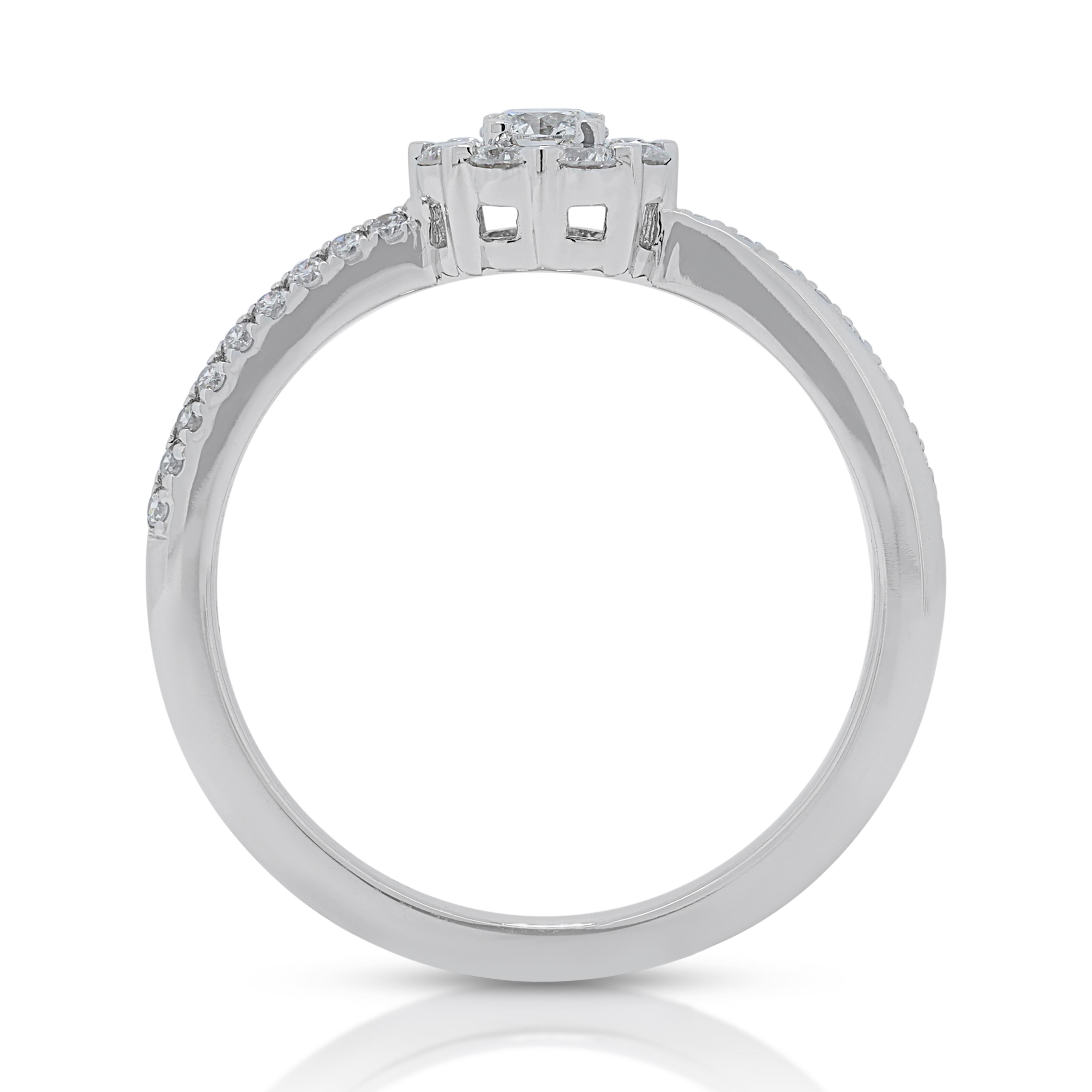 Women's Classic 0.45ct Diamond Pave Ring in 18K White Gold For Sale