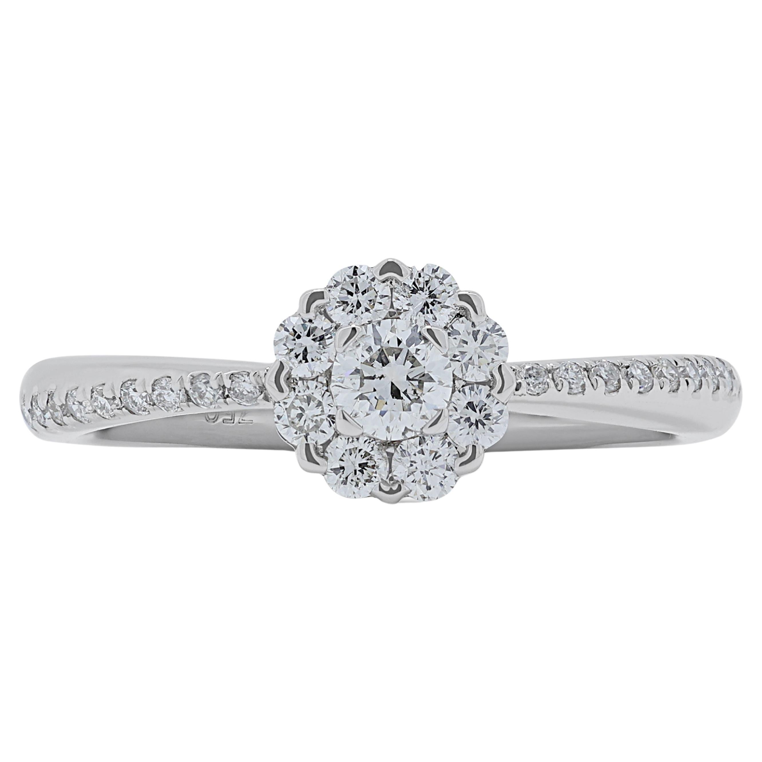 Classic 0.45ct Diamond Pave Ring in 18K White Gold For Sale