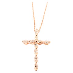 Classic 0.52 Carat Marquise Diamond Cross Pendant Necklace Set in 18 Karat Gold