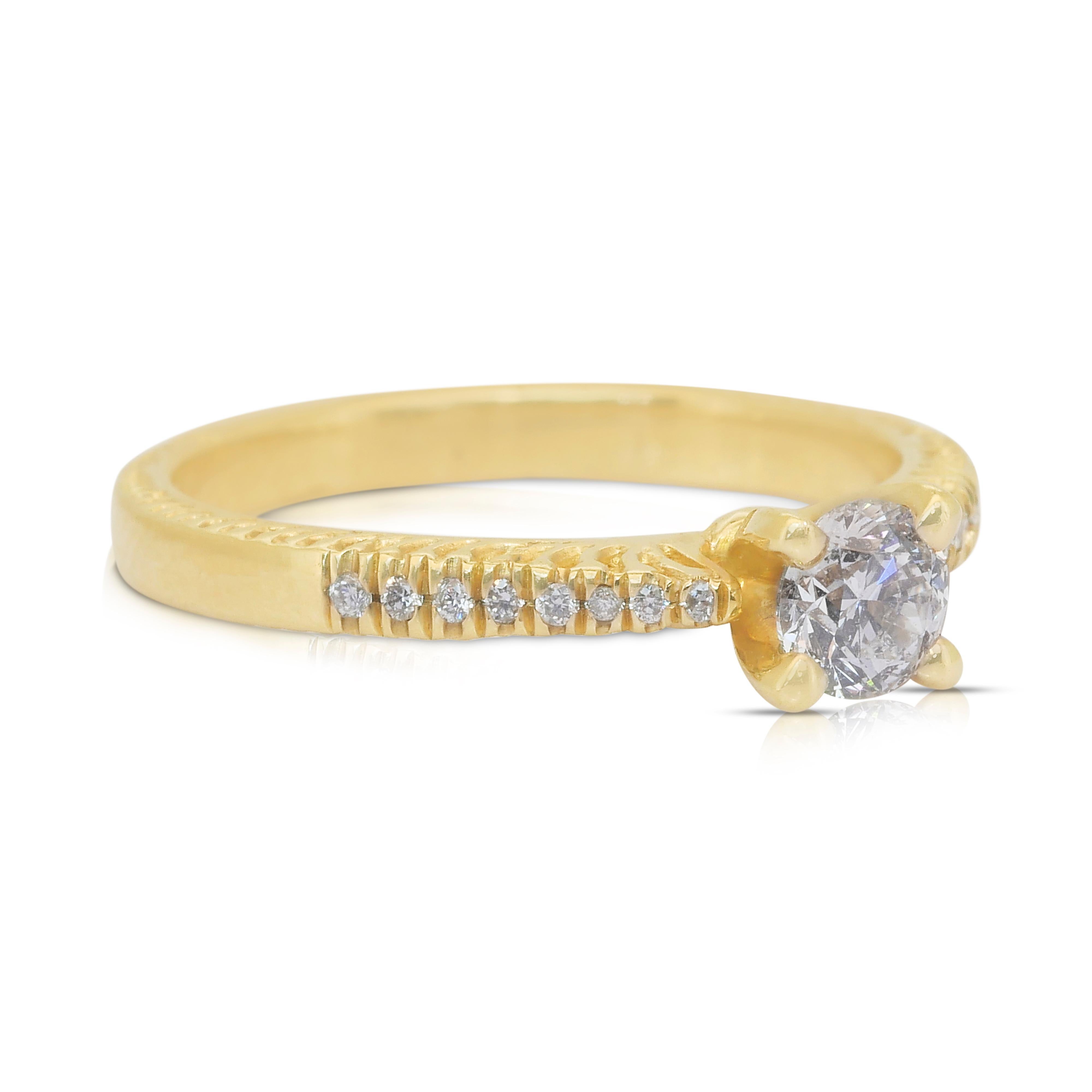 Round Cut Classic 0.52ct Diamonds Pave Ring in 14k Yellow Gold - IGI Certified