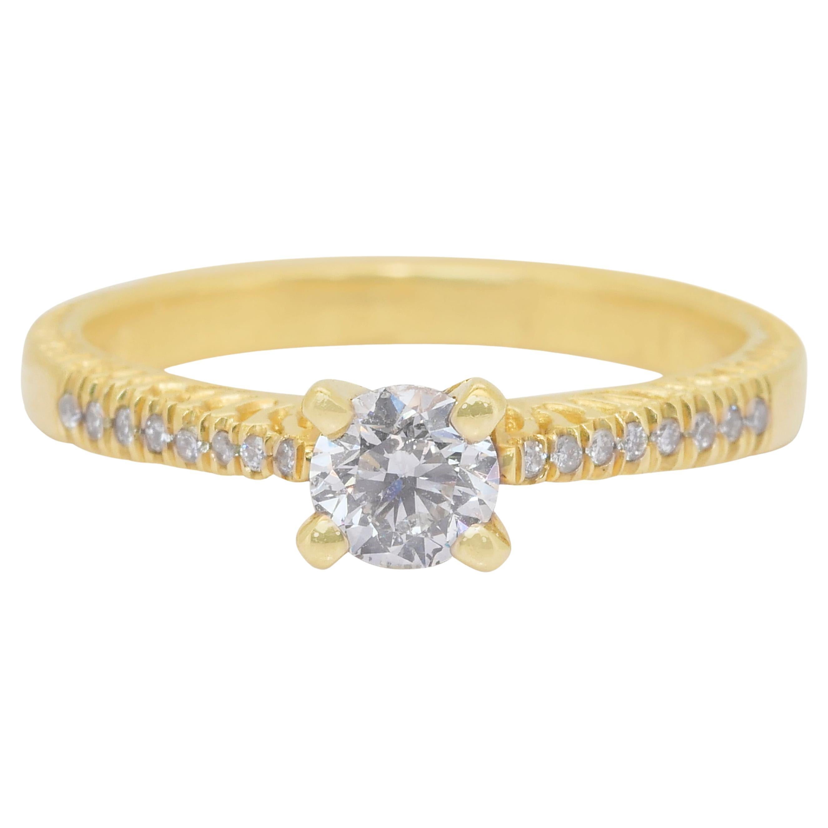 Classic 0.52ct Diamonds Pave Ring in 14k Yellow Gold - IGI Certified
