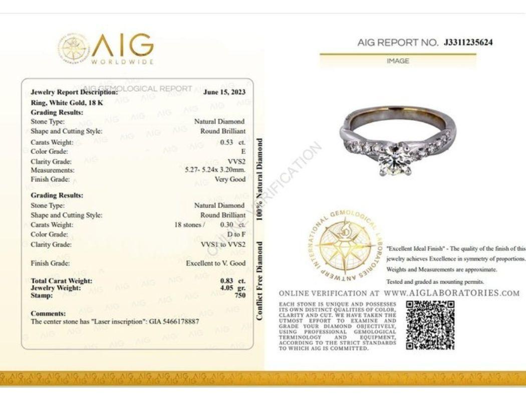 Classic 0.53ct Round Brilliante Diamond Ring set in 18K White Gold en vente 2