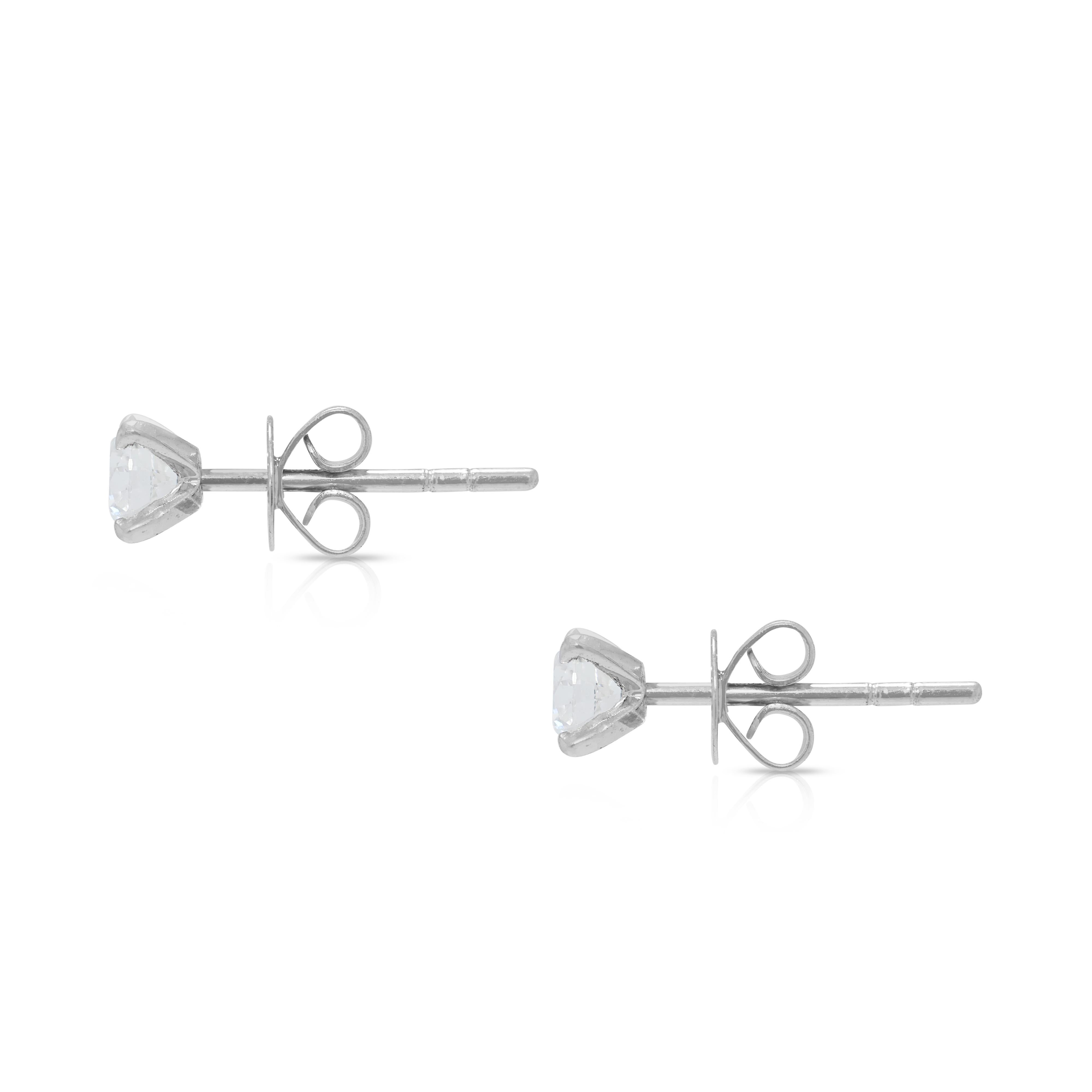 Women's Classic 0.54ct Natural Diamond Stud Earrings in 18K White Gold For Sale