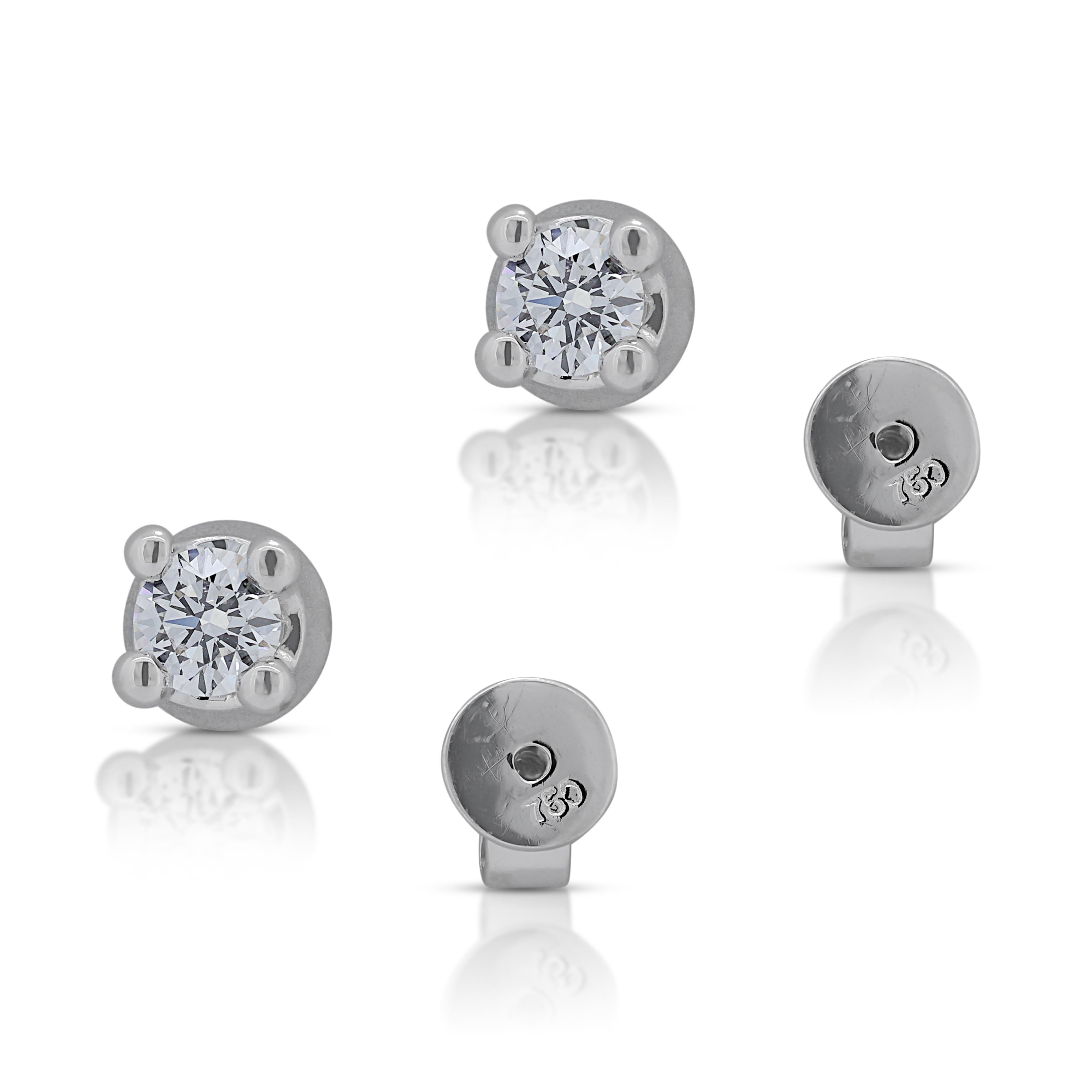 Classic 0.66ct Diamond Stud Earrings in 18K White Gold For Sale 2