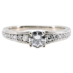 Vintage Classic 0.70ctw Hand Engraved Diamond Engagement Ring in 14K White Gold 