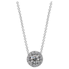 Classic 0.73ct Diamonds Halo Necklace with Pendant in 14k White Gold
