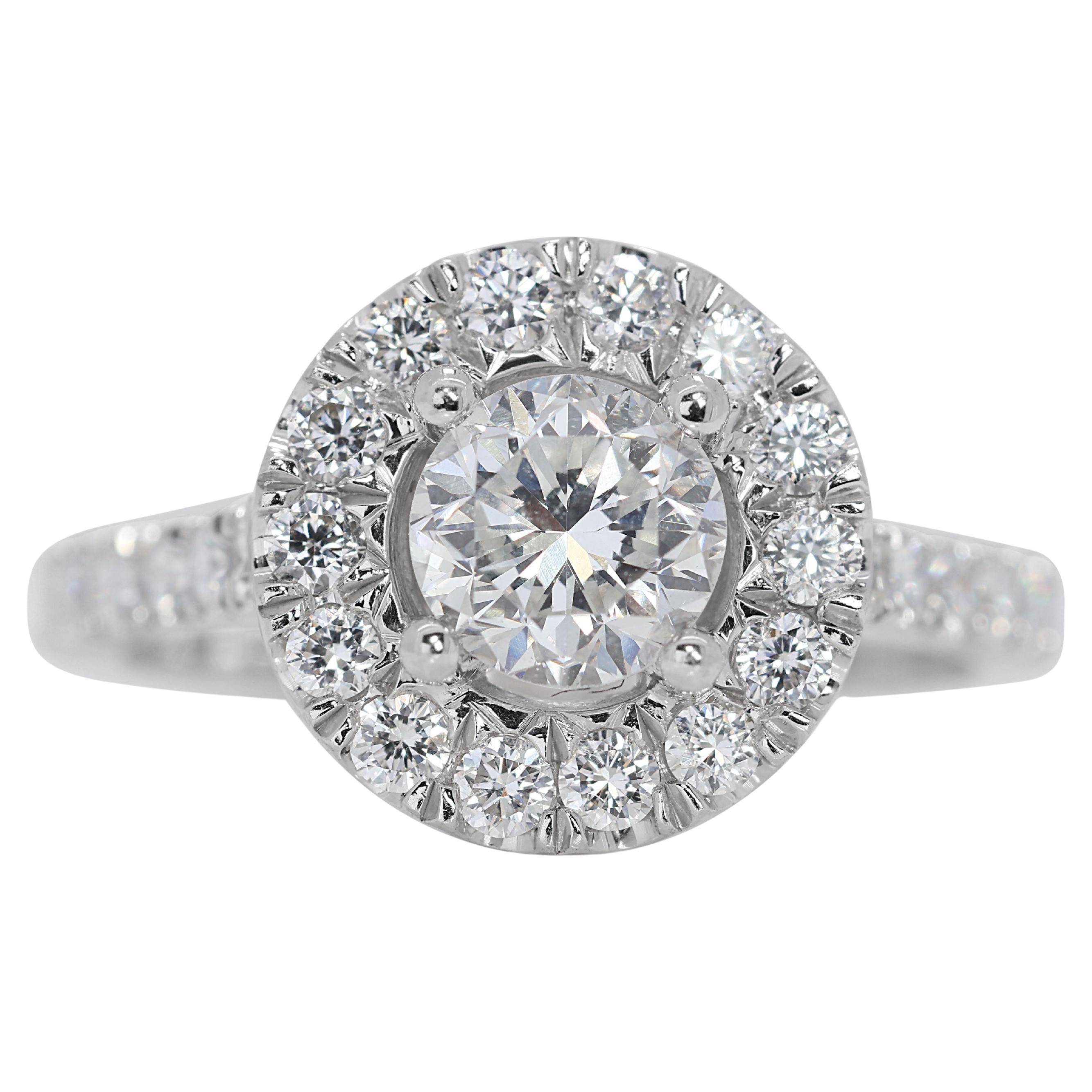 Classic 0.80ct Diamond Pave Ring in 18K White Gold For Sale