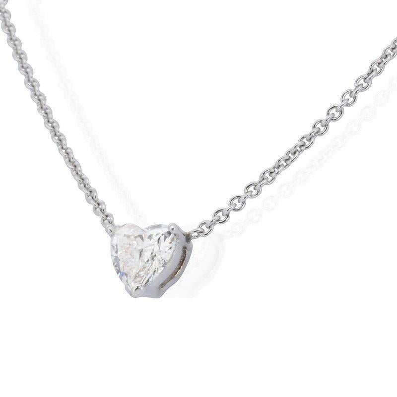 Heart Cut Classic 0.80ct Heart-Shaped Diamond Solitaire Necklace in 18k White Gold - GIA For Sale