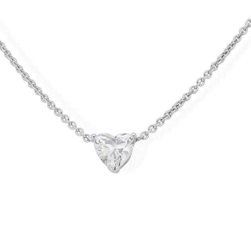Women's Classic 0.80ct Heart-Shaped Diamond Solitaire Necklace in 18k White Gold - GIA For Sale
