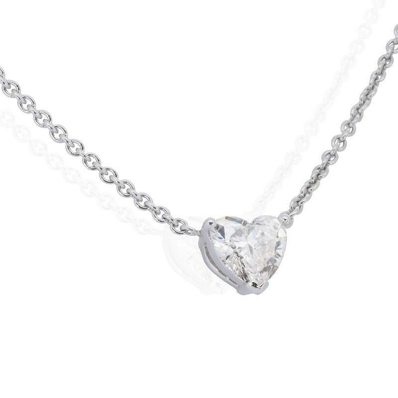 Classic 0.80ct Heart-Shaped Diamond Solitaire Necklace in 18k White Gold - GIA For Sale 2