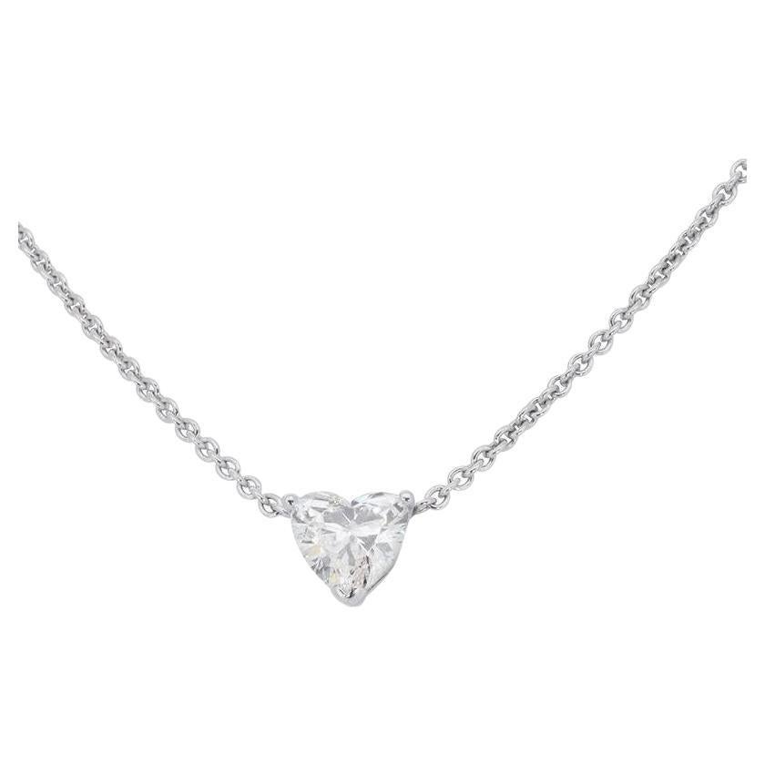 Classic 0.80ct Heart-Shaped Diamond Solitaire Necklace in 18k White Gold - GIA For Sale