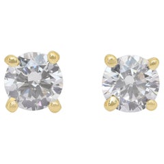 Boucles d'oreilles classiques en or jaune 18k avec 0.81ct de diamants - IGI Certified