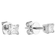 Boucles d'oreilles classiques pour elle en or 14k blanc GIA avec 1 carat de diamant