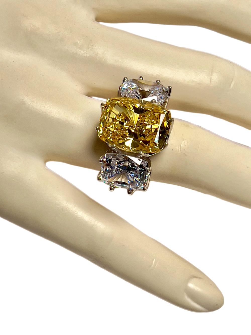 Classic Antique Style Real Looking Lab Grown D Grade Diamond Cut Cubic Zirconia  10-carat Canary Yellow and 4-carat White Diamond Costume Jewellery Ring

Our lab-grown D-grade diamond-cut cubic Zirconia  are of the finest quality. Each precision