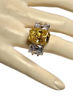 Classic 10-carat Costume Jewelry Canary Yellow and 4-carat White Diamond  Ring
