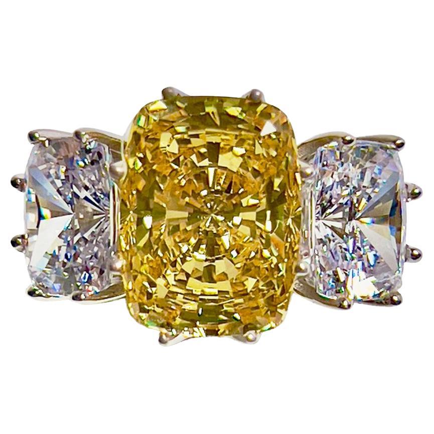 Classic 10-carat Costume Jewelry Canary Yellow and 4-carat White Diamond  Ring For Sale