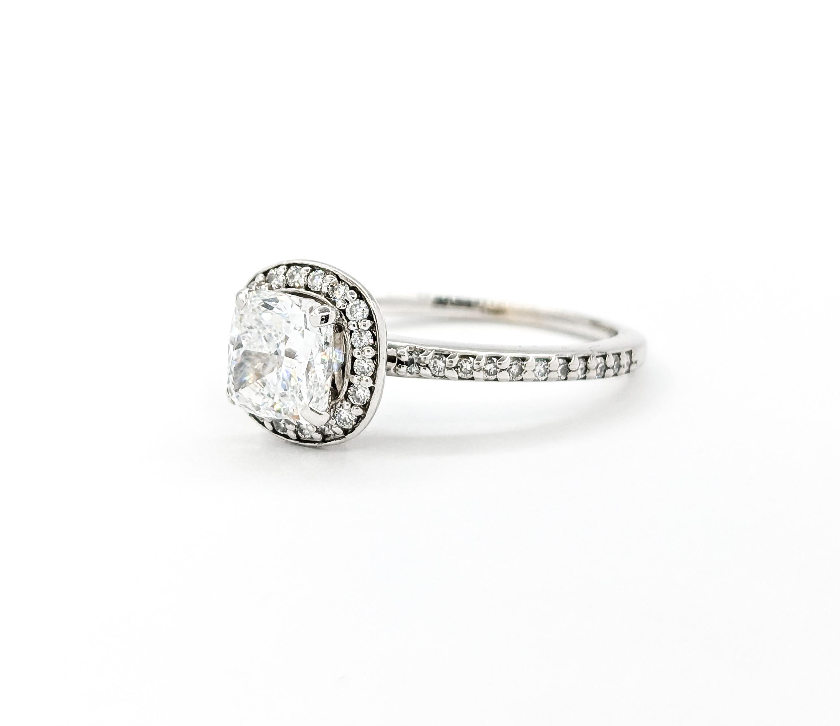 Classic 1.00ct Cushion Cut Diamond Halo Engagement Ring in White Gold For Sale 2