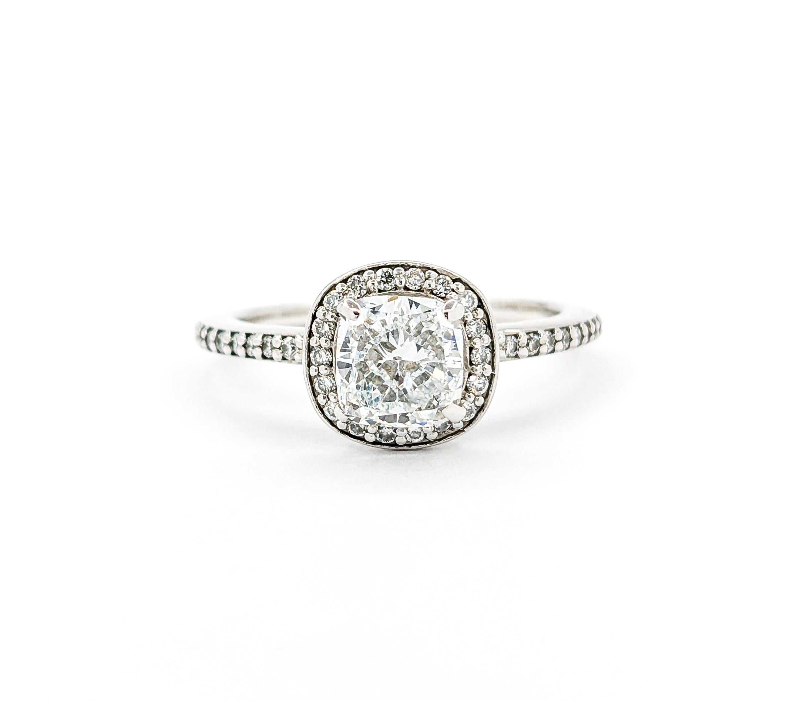 Classic 1.00ct Cushion Cut Diamond Halo Engagement Ring in White Gold For Sale 3