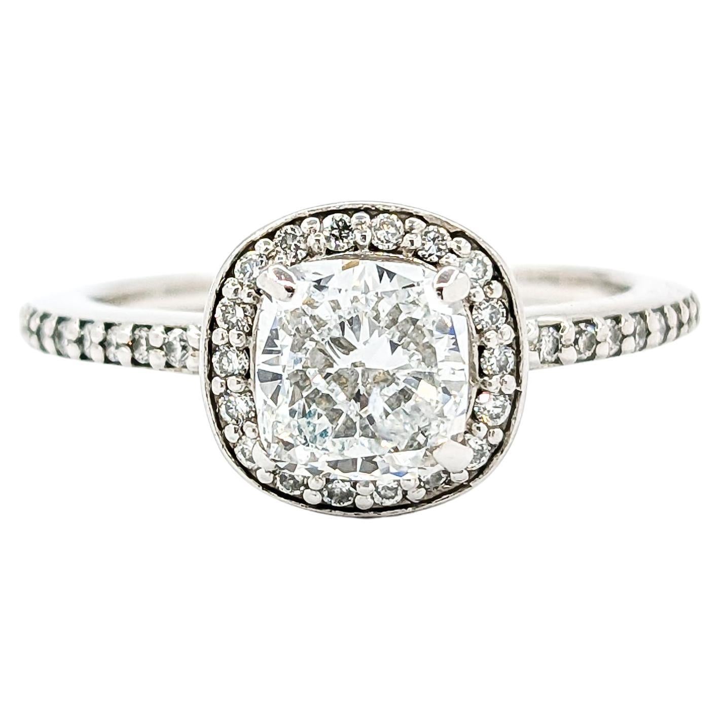 Classic 1.00ct Cushion Cut Diamond Halo Engagement Ring in White Gold