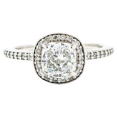 Classic 1.00ct Cushion Cut Diamond Halo Engagement Ring in White Gold