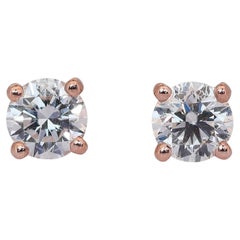 Classic 1.00ct Diamonds Stud Earrings in 18k Rose Gold - GIA Certified