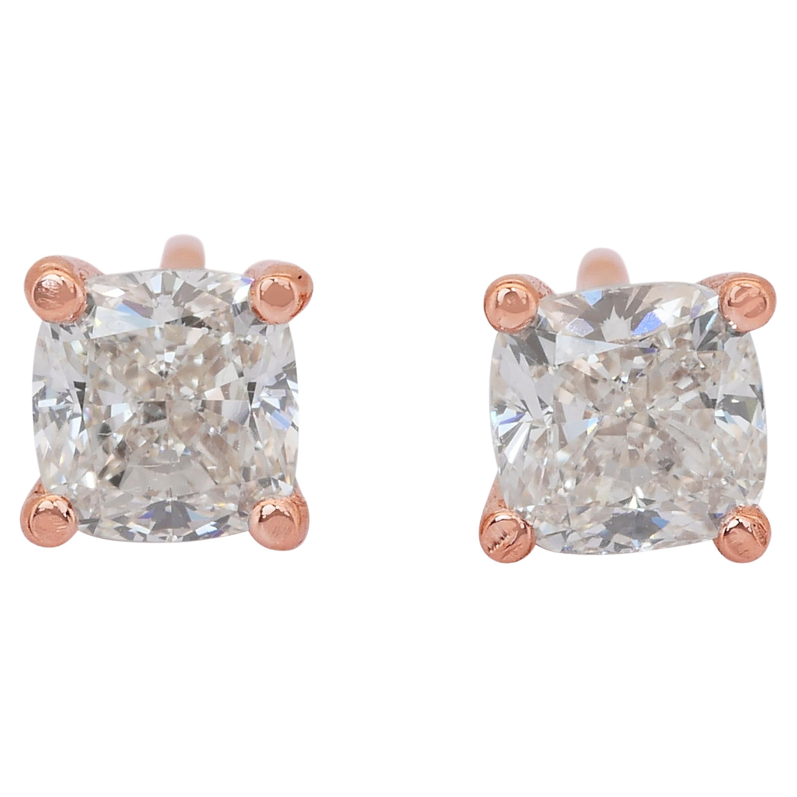 Classic 1.00ct Diamonds Stud Earrings in 18k Rose Gold - IGI Certified
