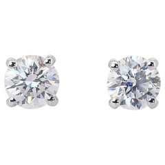 Classic 1.00ct Diamonds Stud Earrings in 18k White Gold - IGI Certified
