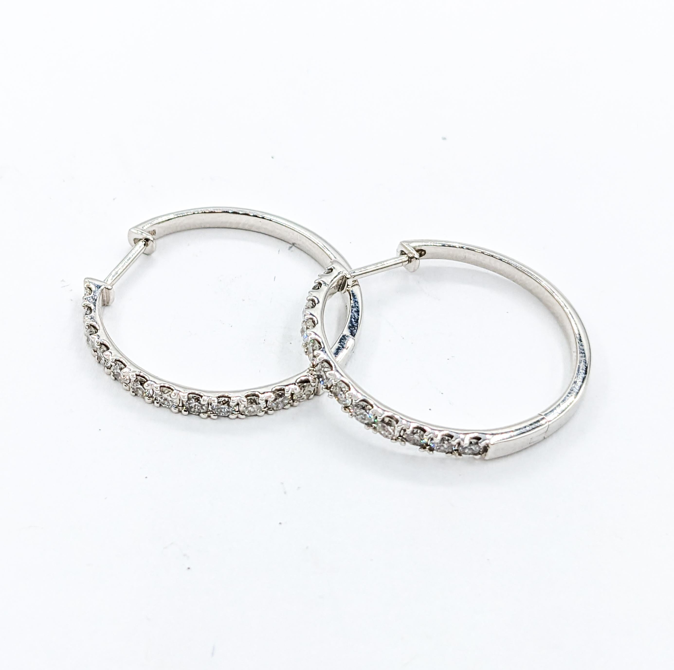 Classic 1.00ctw Round Diamond Hoop Earrings For Sale 2