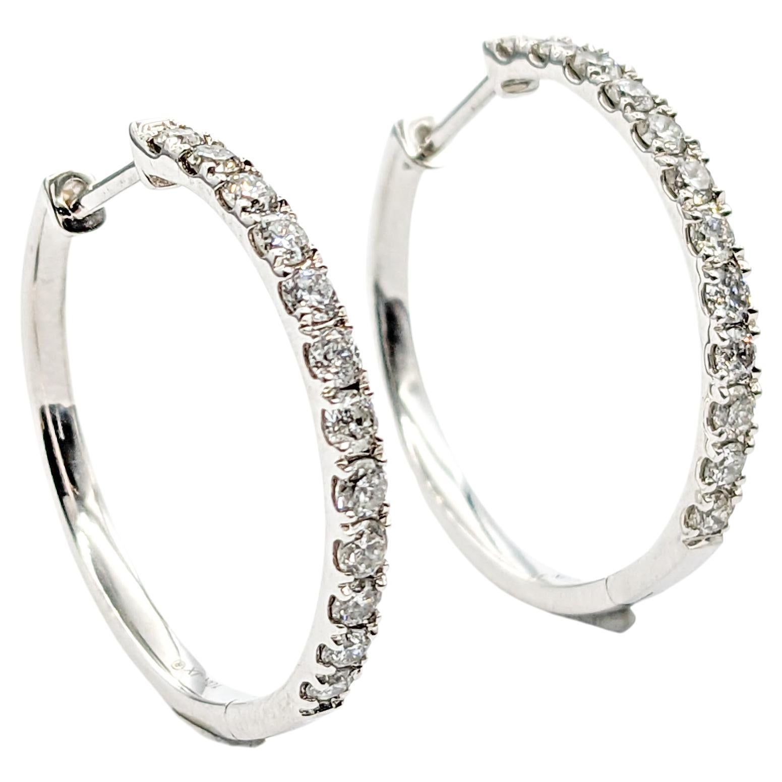 Classic 1.00ctw Round Diamond Hoop Earrings For Sale