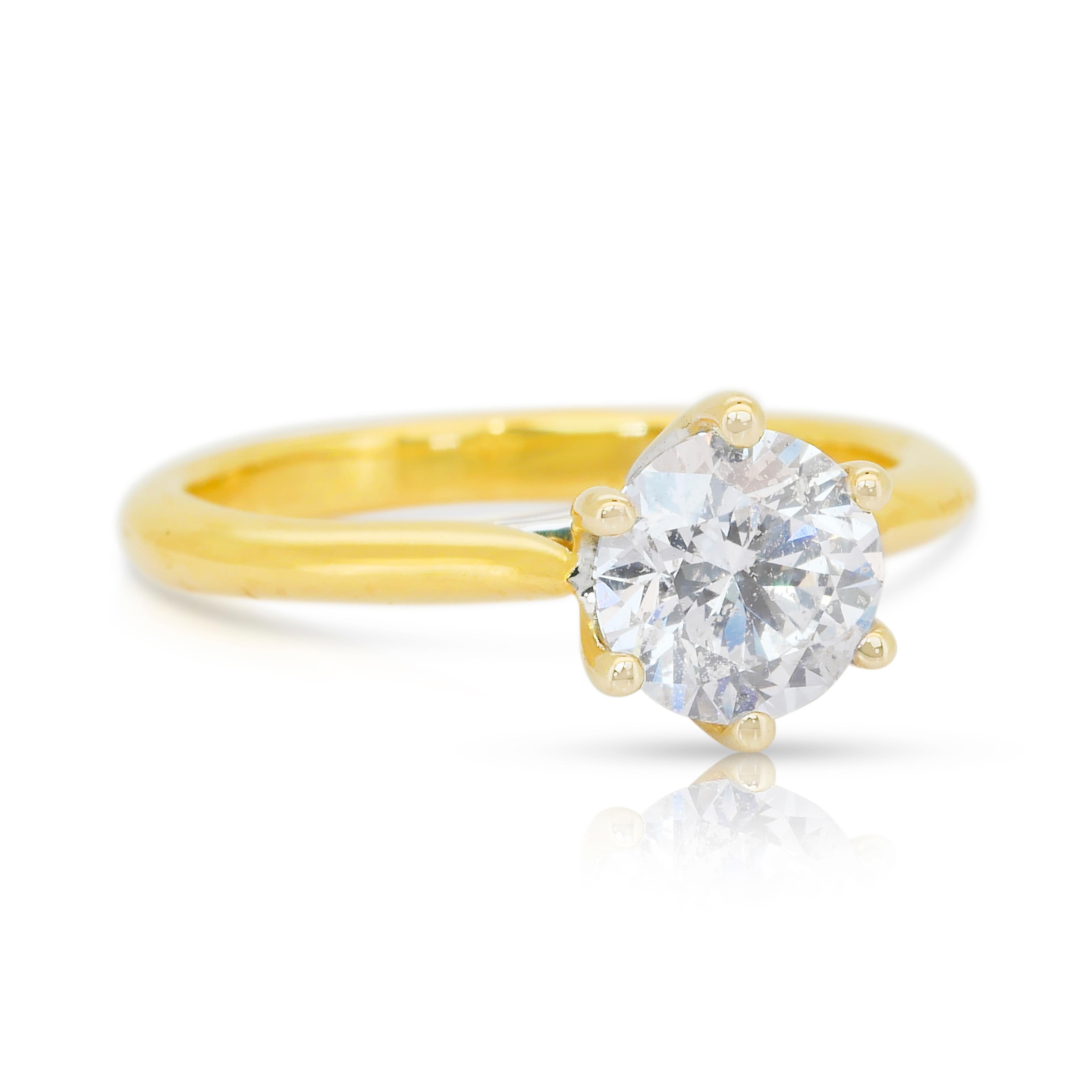 Taille ronde Bague solitaire classique en or blanc et jaune 18k avec 1,01ct de diamant - certifié IGI en vente