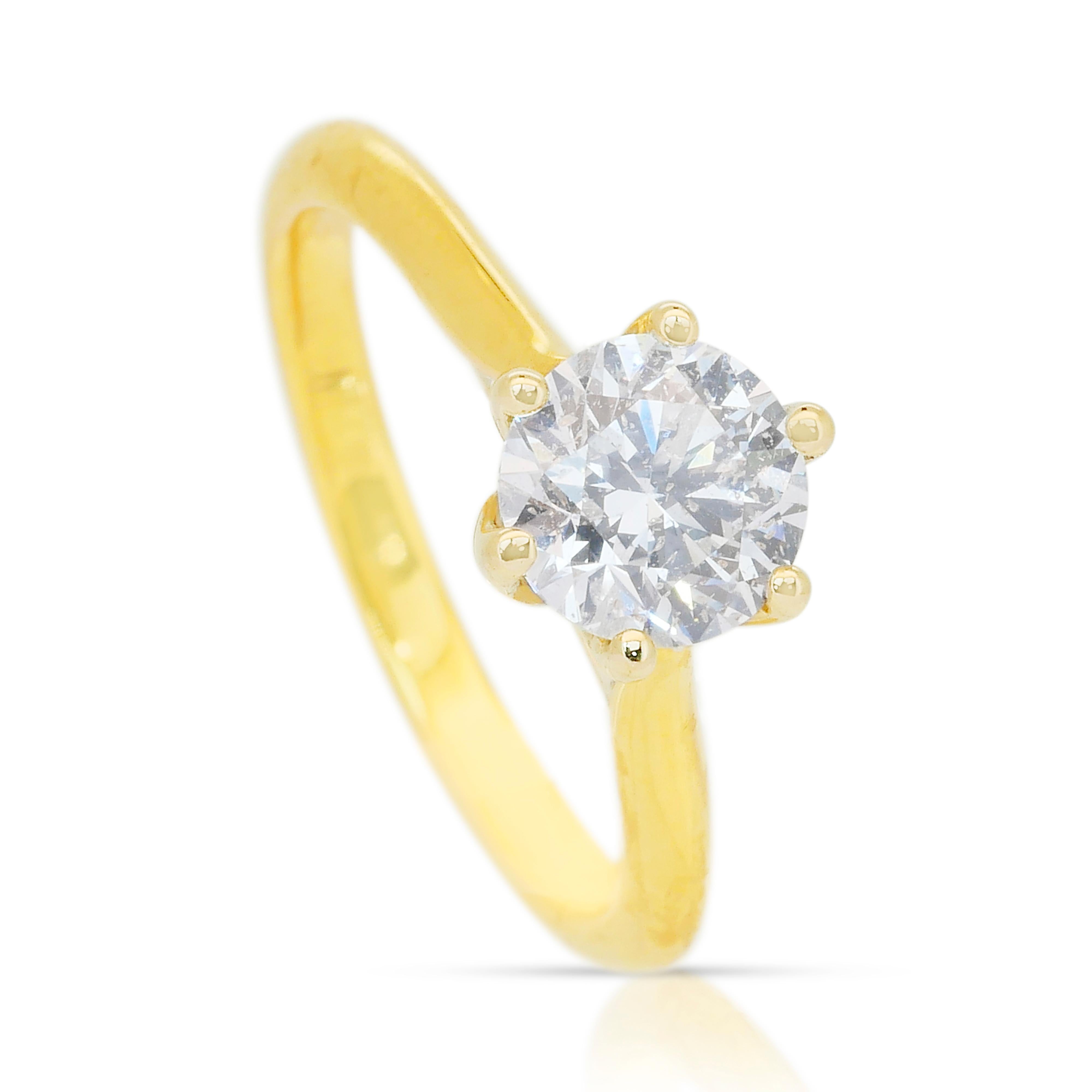 Bague solitaire classique en or blanc et jaune 18k avec 1,01ct de diamant - certifié IGI en vente 3