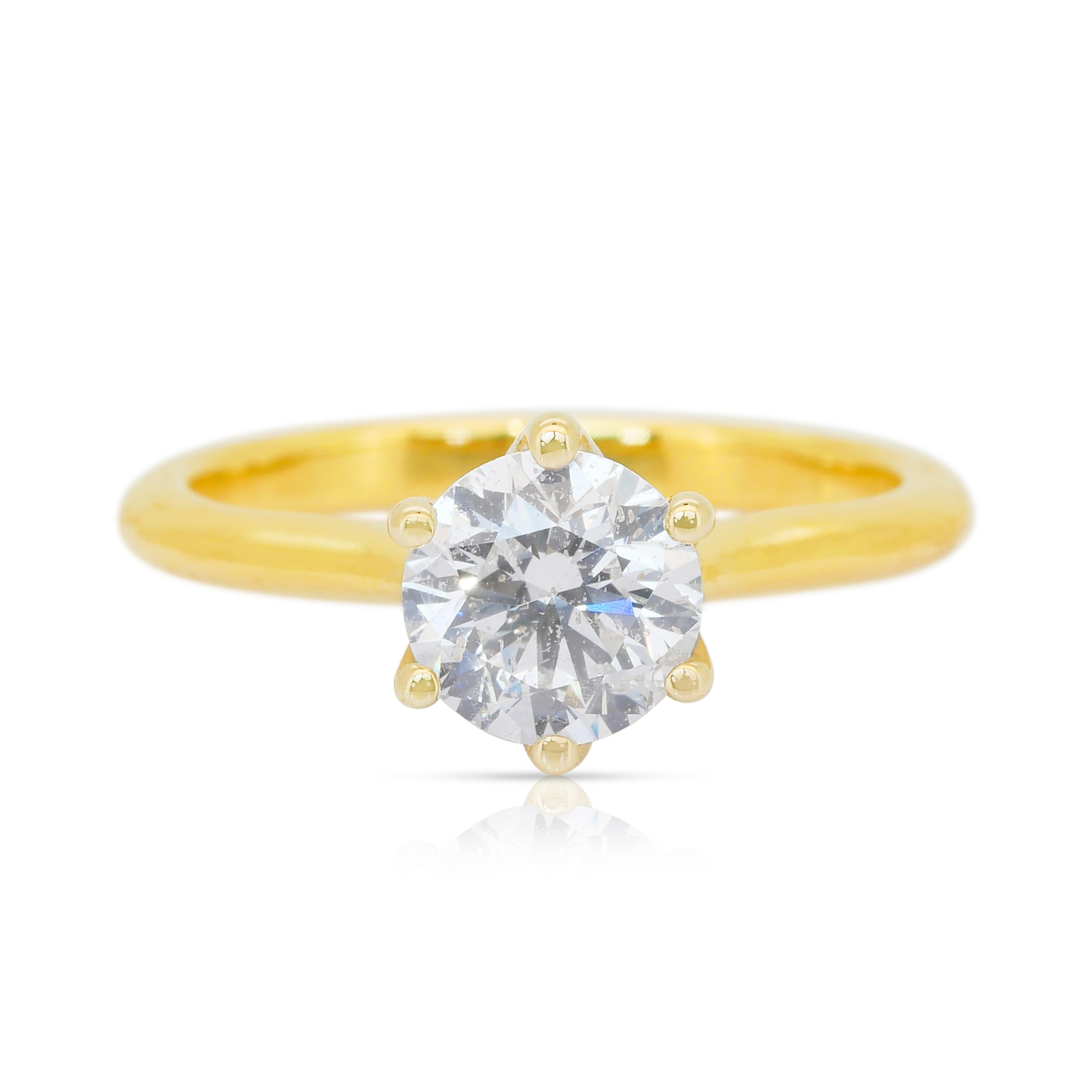 Bague solitaire classique en or blanc et jaune 18k avec 1,01ct de diamant - certifié IGI