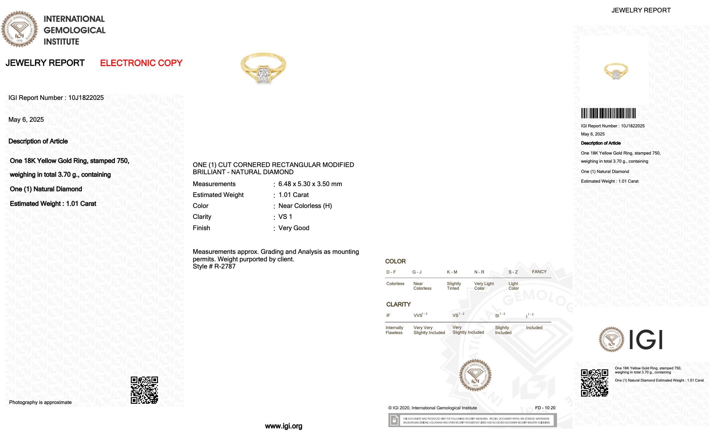 Klassischer 1,01ct Diamant Solitär Ring in 18k Gelbgold - IGI zertifiziert Damen im Angebot